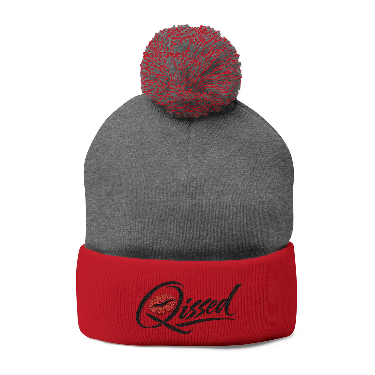 Qissed Embroidered Pom-Pom Beanie