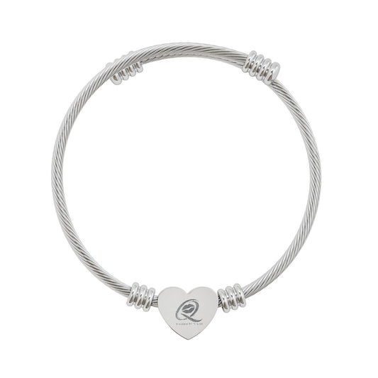 Qissed Heart Cuff Cable Wire Bangle (Silver or Gold)