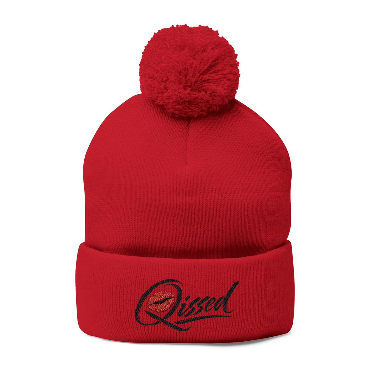 Qissed Embroidered Pom-Pom Beanie