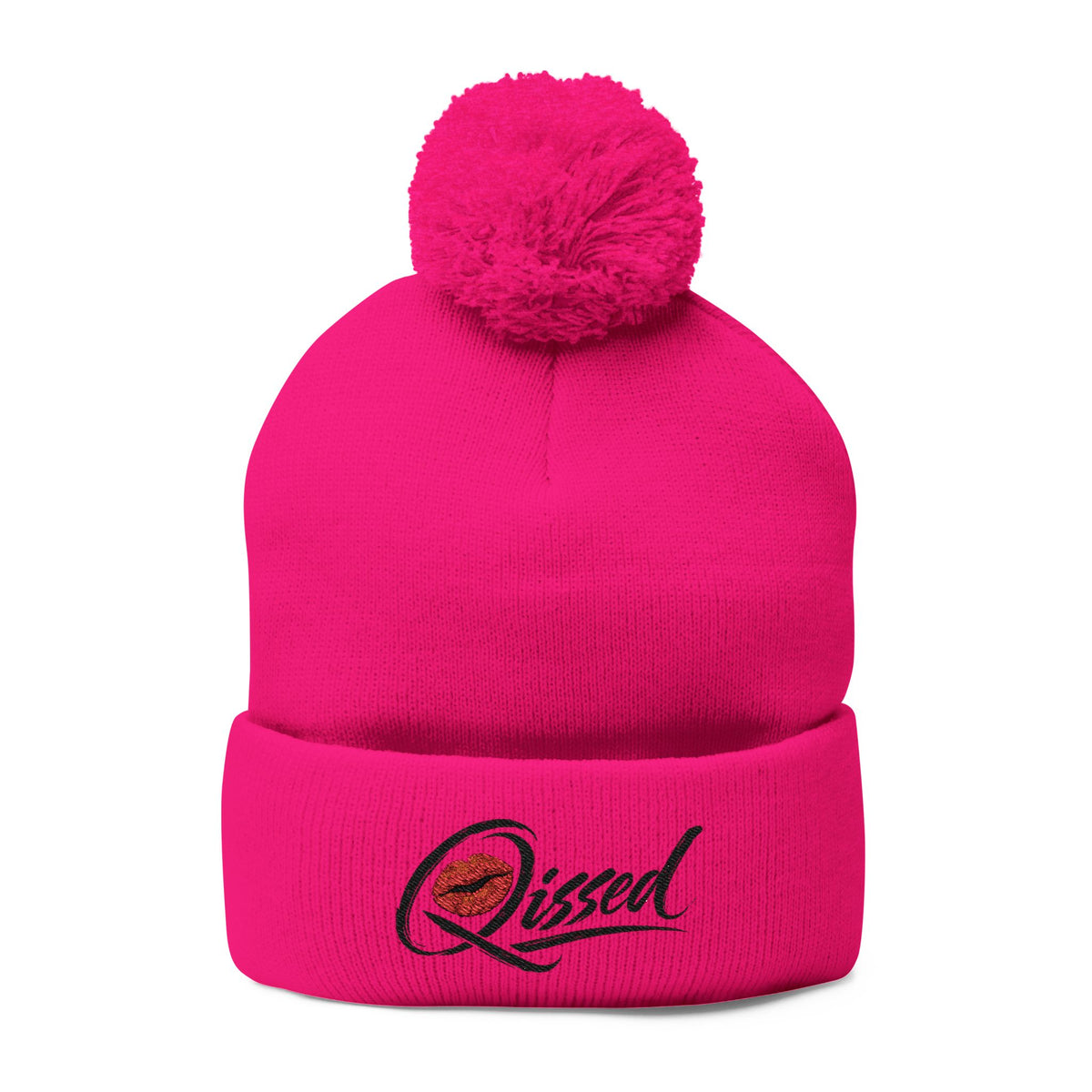 Qissed Embroidered Pom-Pom Beanie