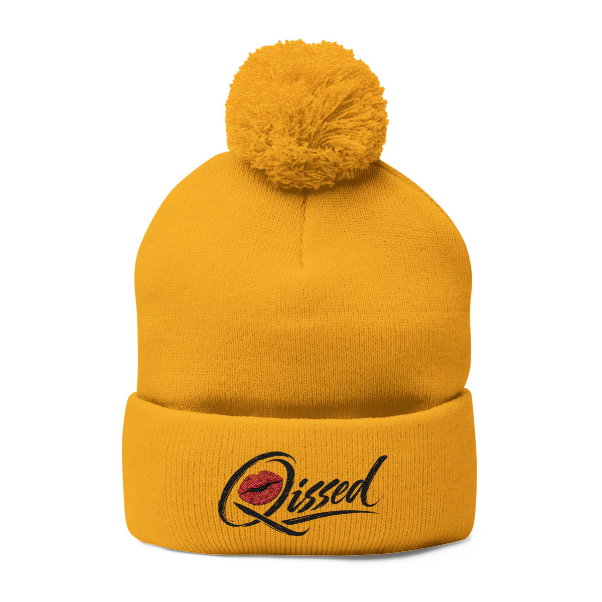 Qissed Embroidered Pom-Pom Beanie